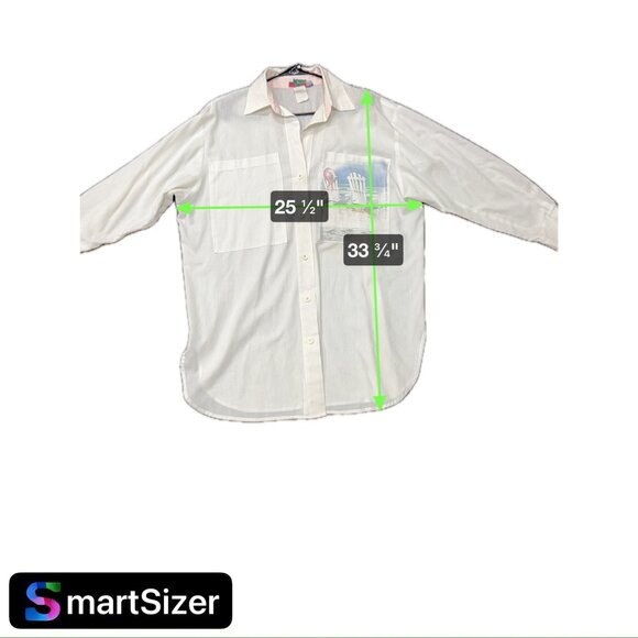 Vintage Tiger Lily Beach Scene Button-Down Womens Shirt Cream White Pink Collar - Picture 7 of 9